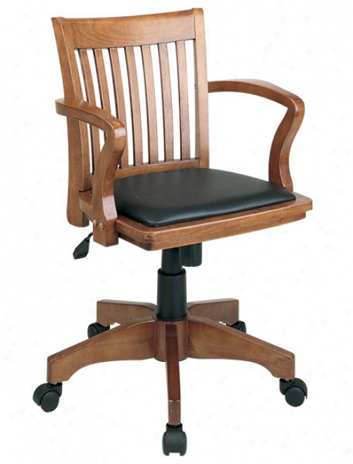 Swiveo Bankers Chair With Black Vinyl In Fruitwood Finjsh