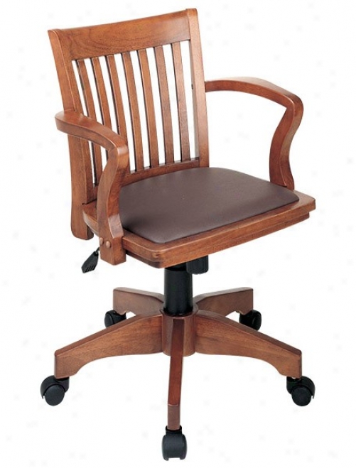 Swivel Bankers Chair With Brown Vinyl In Fruitwood End