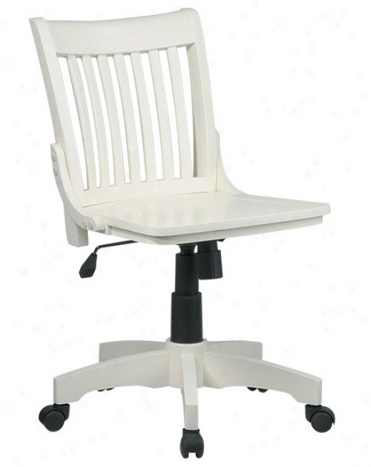 Swivel Bankers Chair With Wood Seat In Antique White Finish