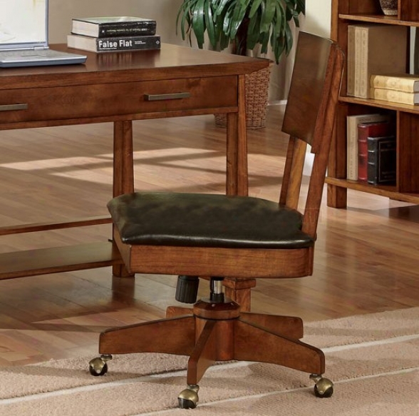 Swivel Desk Chair With Casters In Light Brown Finish