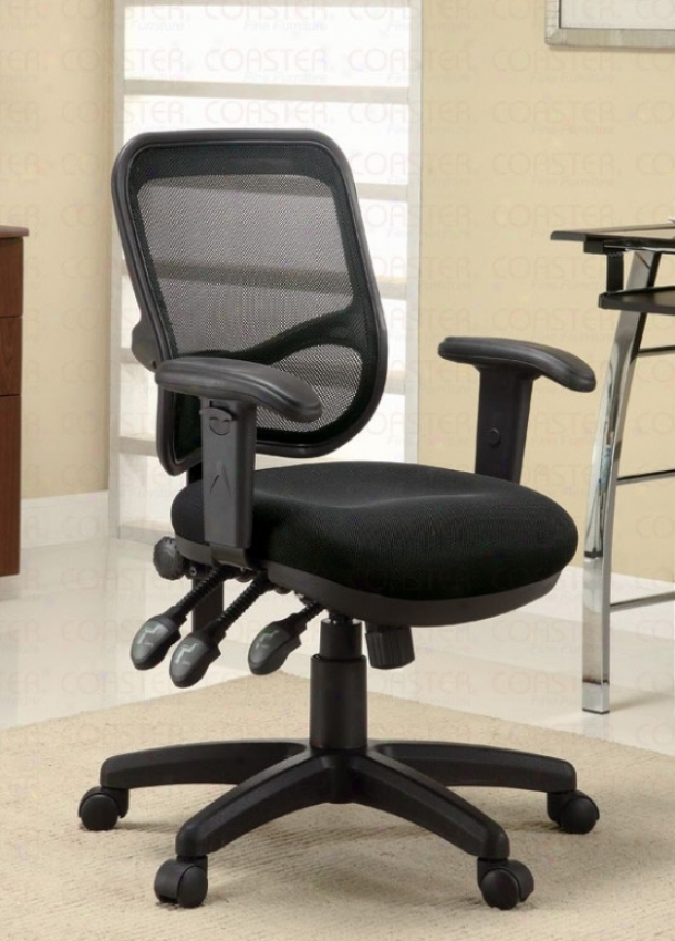 Swivel Office Chair With Black Mesh Back In Black Fabric