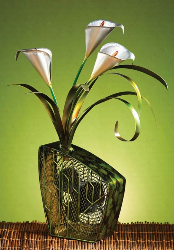 Table Fan Calla Lilies Design In Green Finish