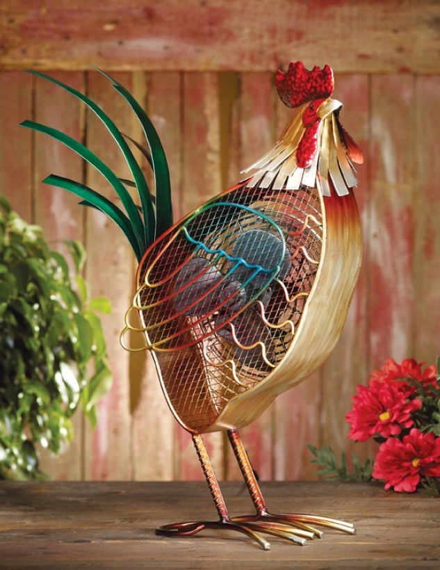 Table Fan Country Rooster Figurine Design In Multi Finish