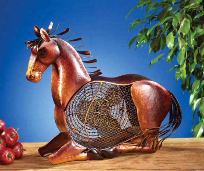 Table Fan With Horse Design In Countrified Brown Finish