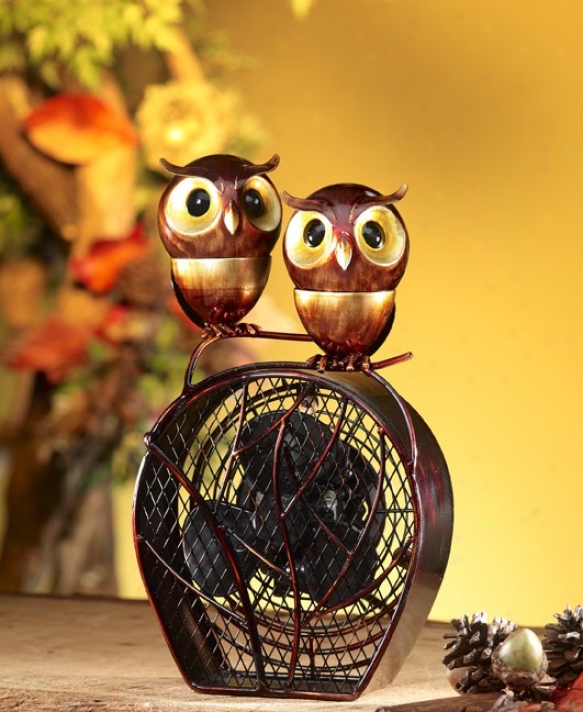 Synopsis Fan With Owls Figurine Design In Multi Finish