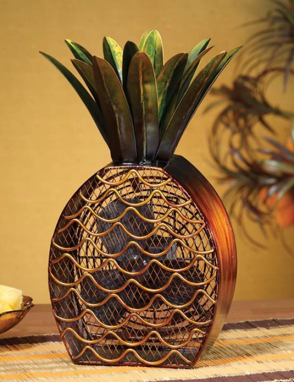 Table Fan With Pineapple Design In Brown And Green Finish