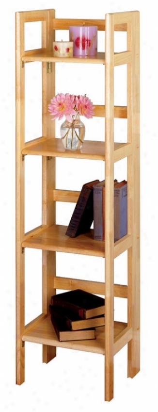 Tall Narrow Natural Finish 4-tier Foldable Shelf / Bookcase