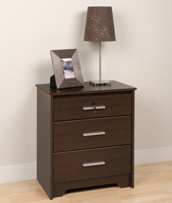 Tall Nibht Rest With Lock Three Drawers In Esperaso Finish