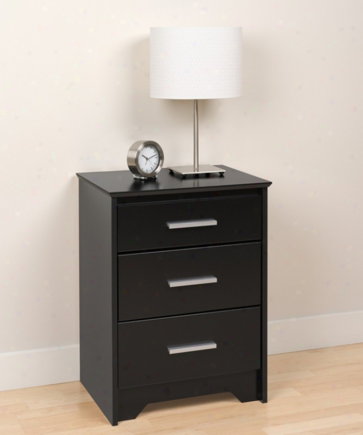 Tall Night Stand Through  Three Drawers In Black Fimish