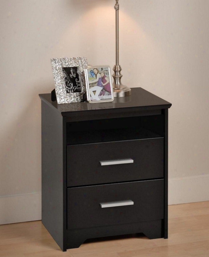 Tall Night Stand With Two Drawers In Black Finish