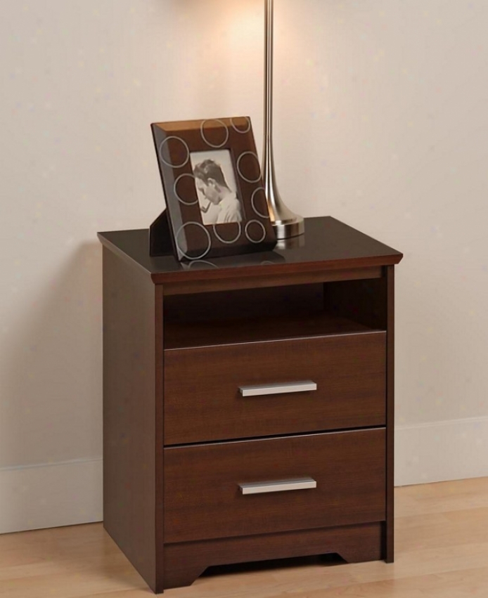 Tall Night Stand With Two Drawers In Espresso Finish