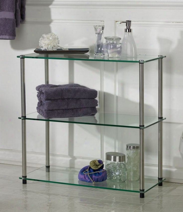 Three Row Bookcase By the side of Glass In Chrome Finish