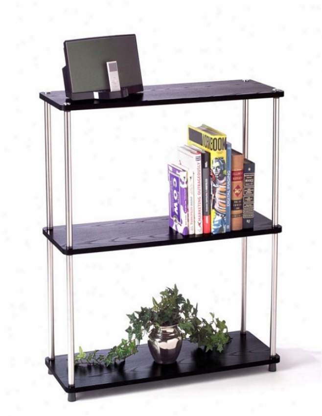 Three Tier Bookcase With Meatl In Black And Chrome Finish