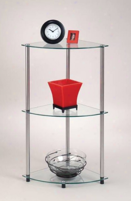 Three Tier Corner Shelf With Glass In Chrome Finish