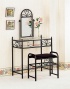 Black Finish Metal eCntre Shape Vanity Set W/mirror Stool/bech