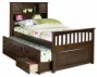 Twin Size Captain's Bed With 3 Drawer Trundle Bed Antique Walnut Finish