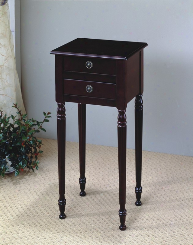 Traditional Cherry Finish Plant Stand / Side Table Witth Storage