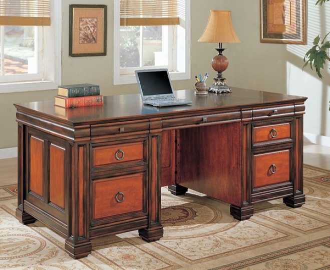 Traditional Dark Brown Two-tone Finish Computer Desk Work Station