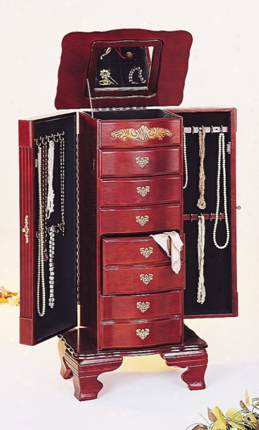 Traditional Mahogany Finish Deluxe Jewelry Armoire