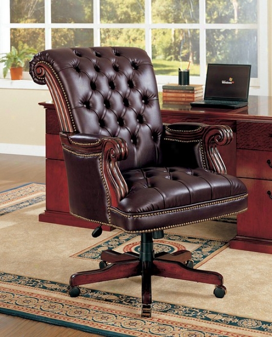 Tradituonal Nailhead Trim Tufted Back Executive Vinyl Office Chair