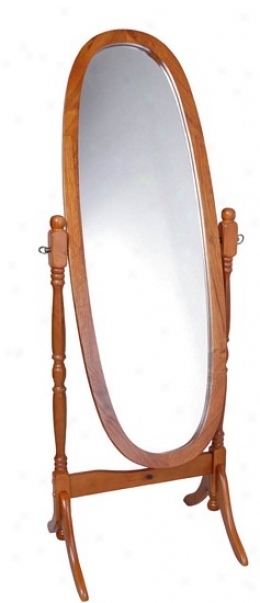 Traditional Style Oak Finish Wood Floor Mirror