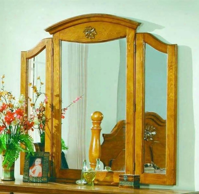 Tri-fold Mirror Through  Floral Cafving In Pine Perfect