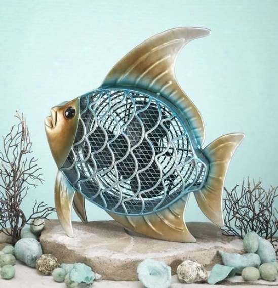 Tropical Fish Turquoise/gold Finish Decorative Figurine Table Fan