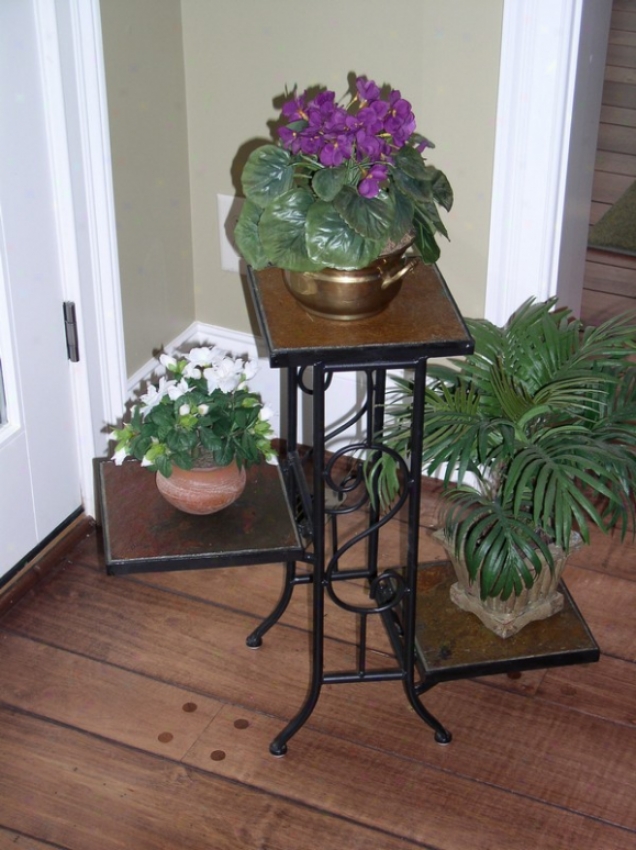 Tuscan Style 3-tier Metal Plant Stand With Slate Top