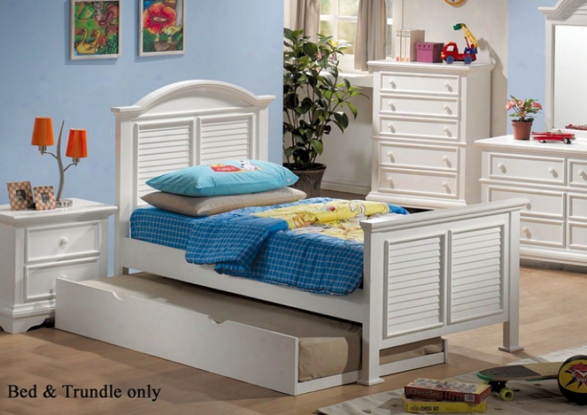 Twin Size Bed With Trundle Shutter Draw In White Finish