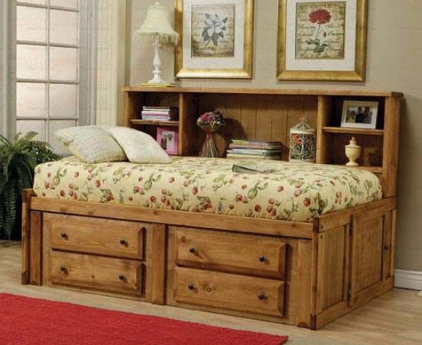 Twin Sizing Bookcase Bed Cottage Style In Rustic Pine Finish