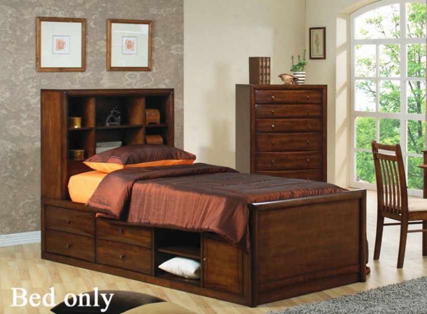 Twin Size Bookcase Chest Bed In Warm Brown Finish