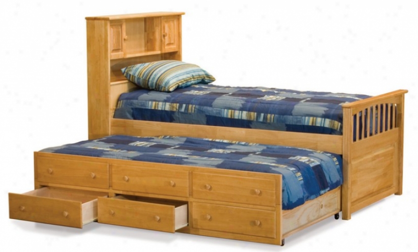 Twin Size Captain's Bed With 3 Drawer Trundle Bed Natural Maple Finish