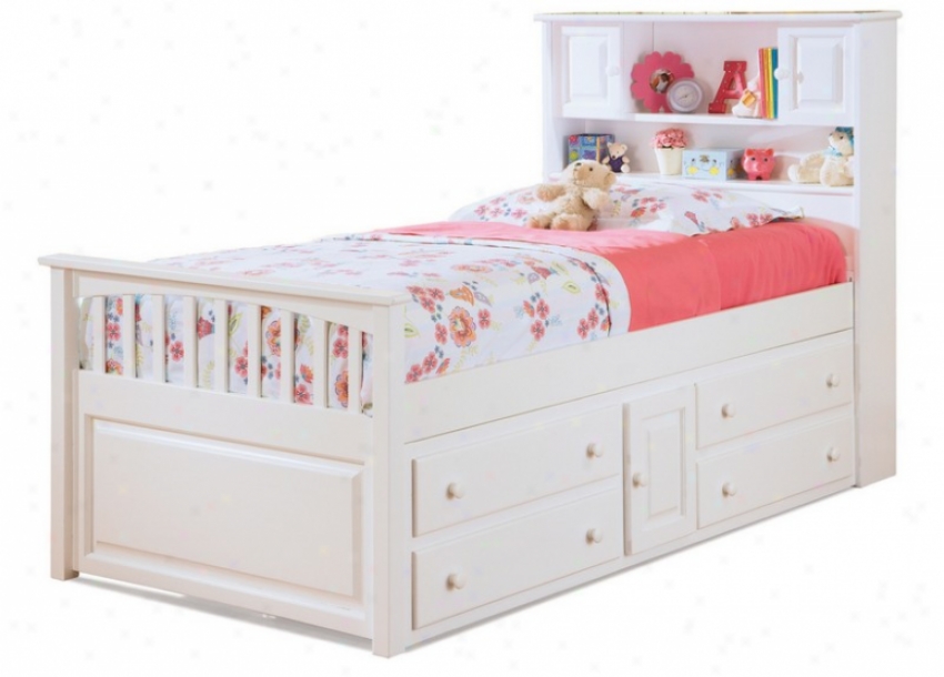 Twin Size Captain's Bed With Underbed 4 Storage Drawer Chesg White Finish