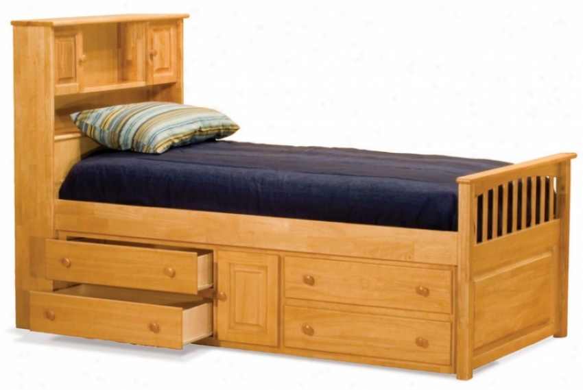 Twin Size Captain's Bed With Underbed 4 Storage Drawer Chest Natural Maple Finish