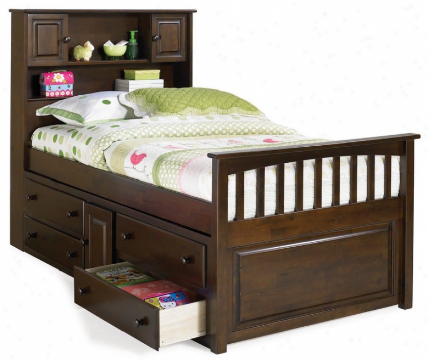 Twin Size Captain's Bed With Underbed 4 Storage Drawer Chest Antique Walnut Accomplish