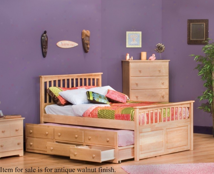 Twin Size Mate's Bed With 3 Drawer Trundle Bed Antique Walnut Finish