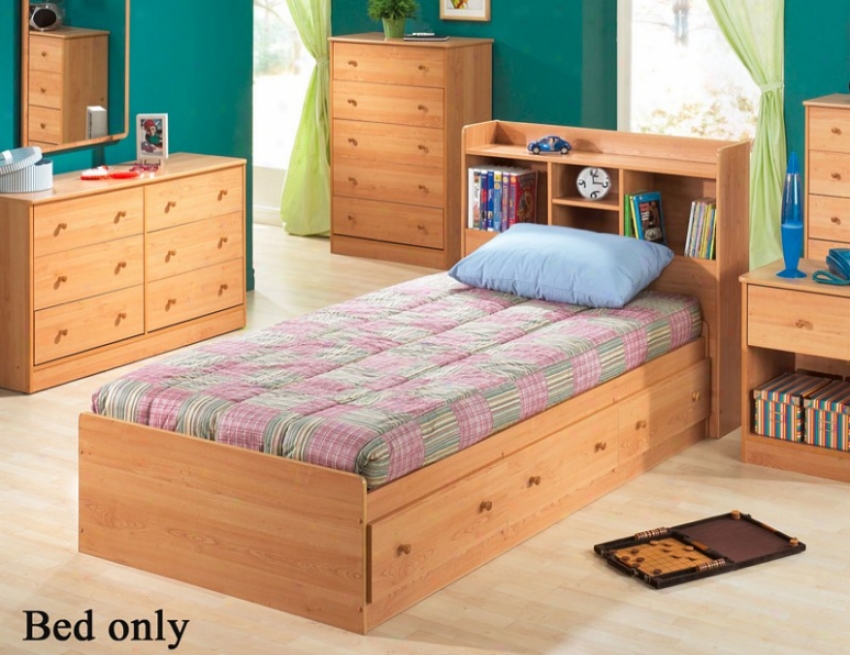 Twin Size Mates Bed With Bookcase Headboard In Oak Finish