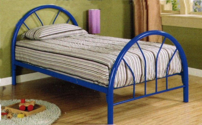 Twin Size Metal Bed With Fan Style In Blue Finish