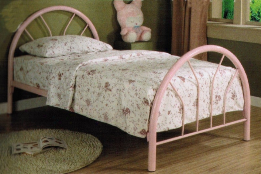 Twin Size Metal Bed With Fan Style In Pink Finish