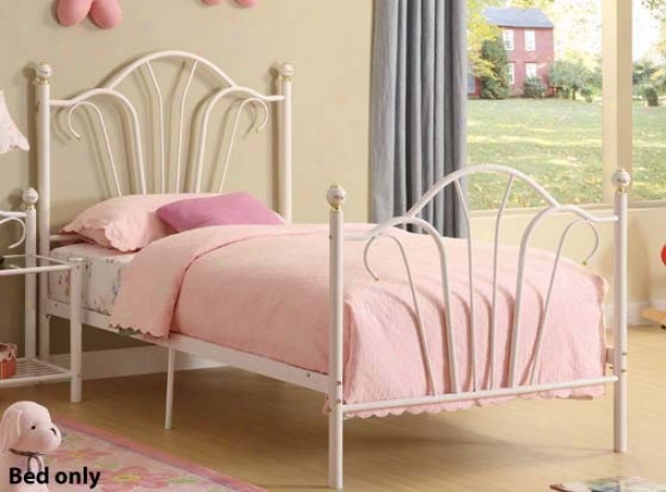 Twin Size Metal Bed With Slats In White Finish