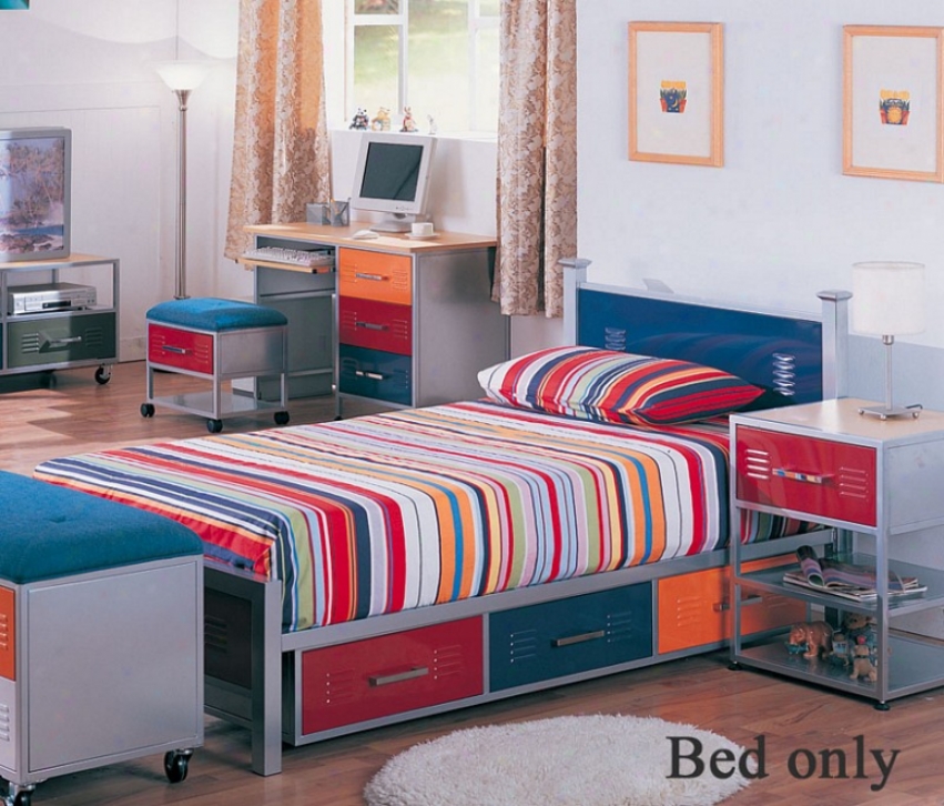 Twin Size Metal Bed With Storage Drawers In Multicolor Finish