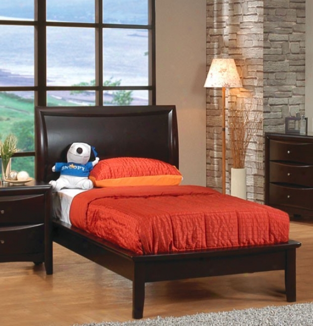 Twin Size Platform Bed Contemporary Style In Cappuccino Finish