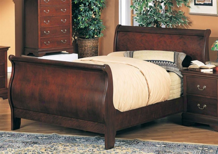 Twin Size Sleigh Bed Louis Phulippe Style In Rich Cherry Finish