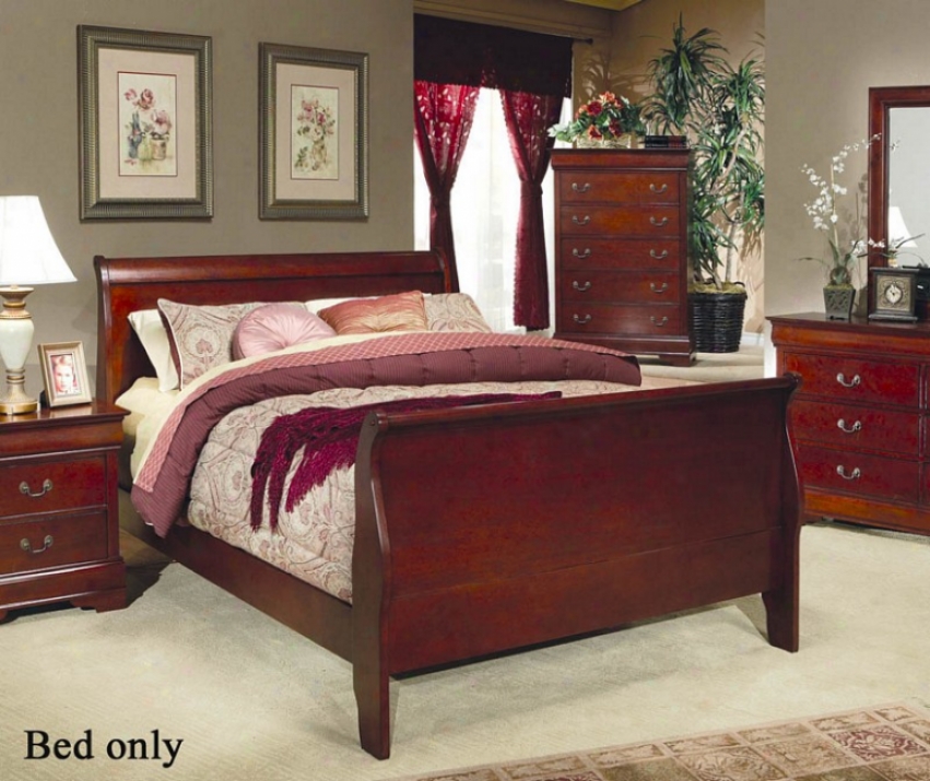 Twin Size Sleigh Bed Louis Philippe Style In Cherry Finish