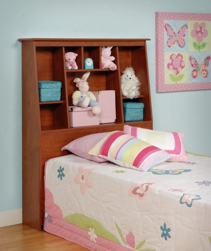 Twin Size High Headboard Bookcase Storage Style In Cherry Finish