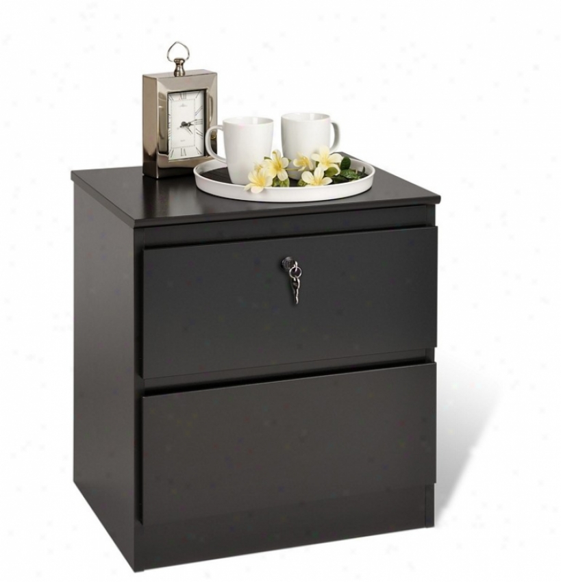 Two Drawers Nigt Stand With Lock In Black Finish