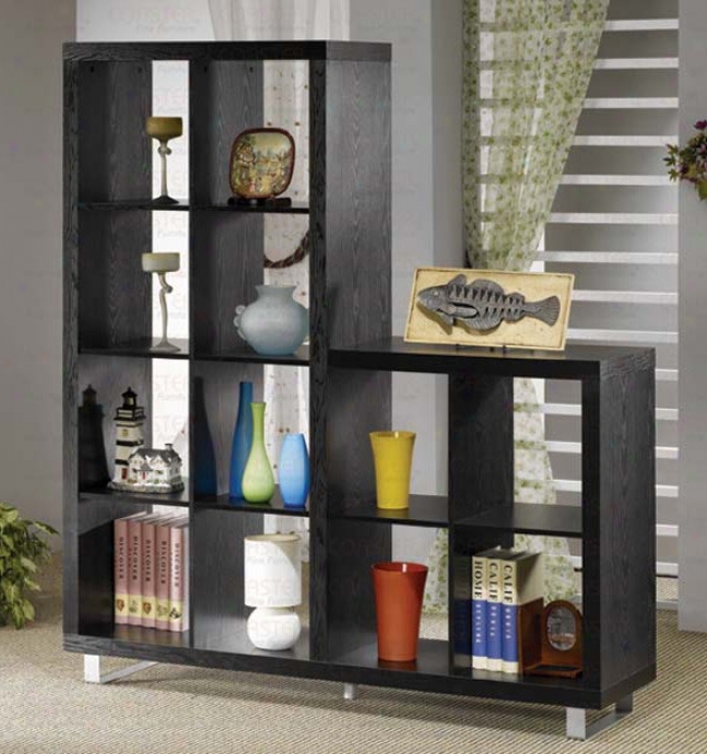 Two Level Bookcase With Metal Legs In Dark Finish