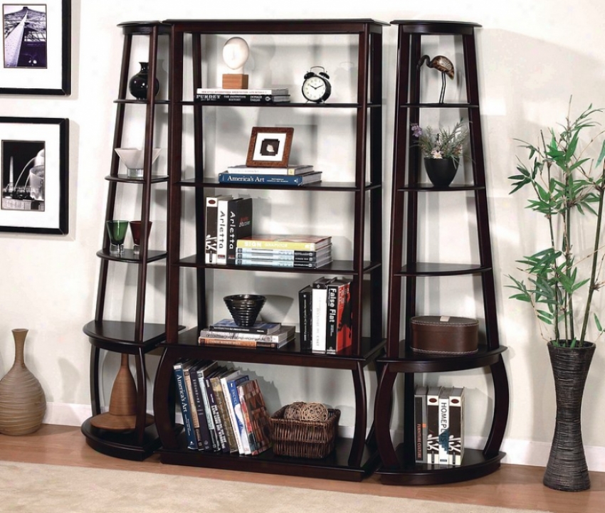 Unique Design Espresso Finish Five Shelves Bookcase Set