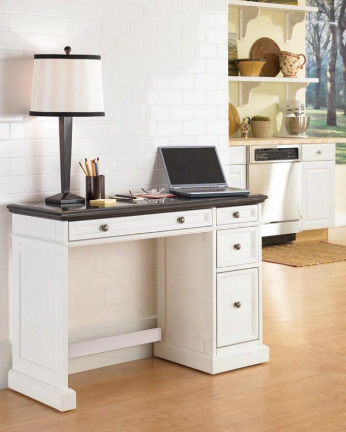 Utility Desk With Black Granite Top In Whitd Finish