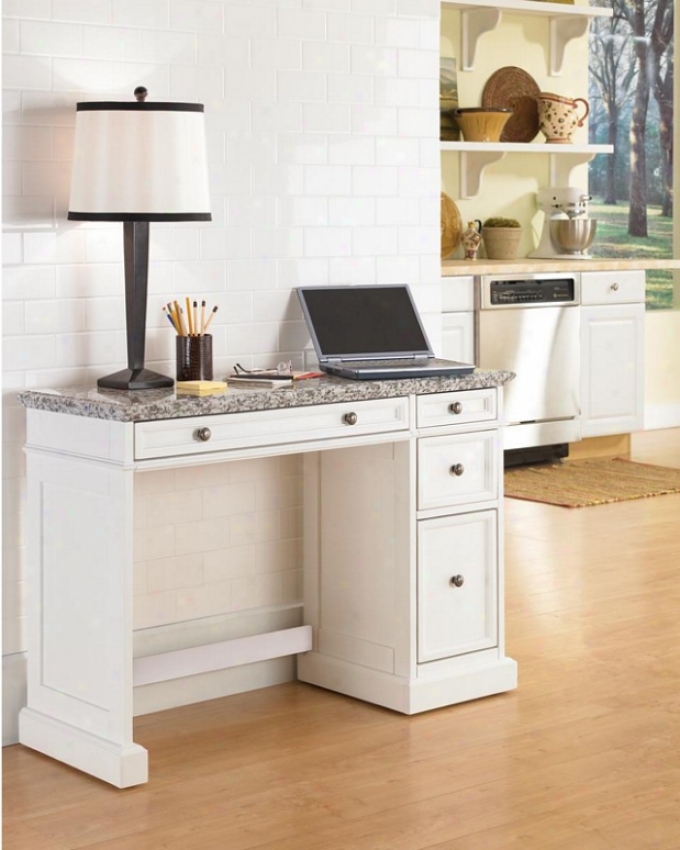 Utility Desk With Salt And Pepper Granite Top In White Finish